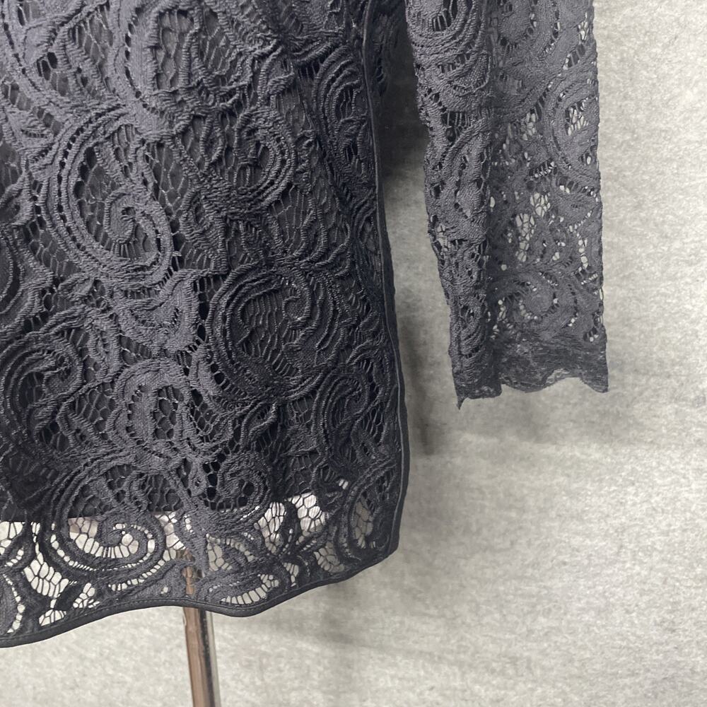 Adrianna Papell Womens Large Black Crochet Top Long Sleeve Lined Zip Back Formal - Picture 3 of 11